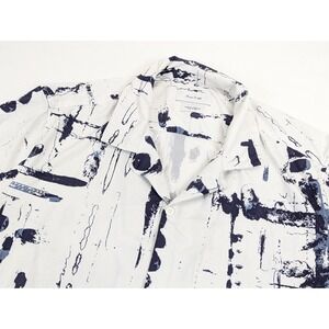 Porter Ash Luxury‎ Kinetic Stretch Shirt Mens LG Button Down White Blue Abstract